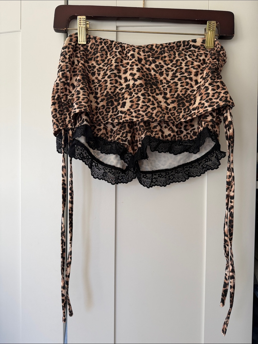 Leopard Lace-Trim Mini Shorts